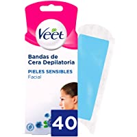 Veet Bandas de Cera Fria Depilatoria para Depilación Facial con Aceite de Almendras y Aroma de Aciano- Easy Gelwax…